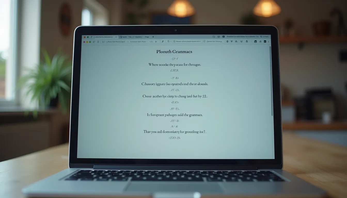 Close-up view of a laptop screen showing English grammar exercises